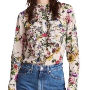 H&M Floral Ruffles Long Sleeve Button-Down Shirt